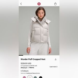 Lululemon Wunder Puff Cropped Vest.
